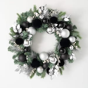25.5 in. Artificial Black Ball Pine Christmas Wreath; Multicolored
