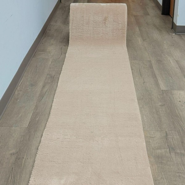 Majestic Beige Non-Slip Rubberback Solid 3 ft. x  9 ft. Indoor Custom Cut Runner Rug