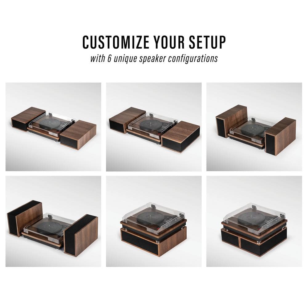 Walnut Belt Drive Bluetooth Vinyl Record Player with Modular Speakers