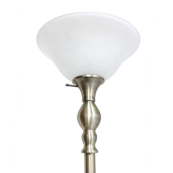 71 in. Antique Brass Classic 1-Light Torchiere Floor Lamp with White  Marbleized Glass Shade LHF-3001-AB - The Home Depot