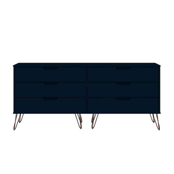 Manhattan Comfort Rockefeller 6-Drawer Tatiana Midnight Blue Double Low Dresser (30.24 in. H x 69.72 in. W x 19.02 in. D)