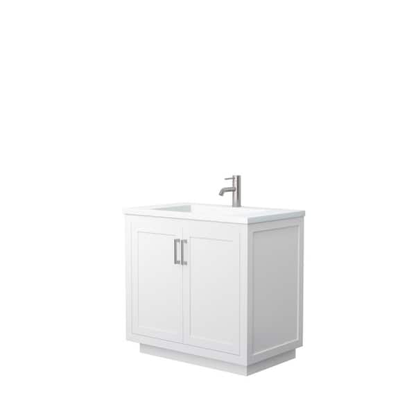 Wyndham Collection Miranda 36 in. W Single Bath Vanity in White with Solid Surface Vanity Top in White with White Basin