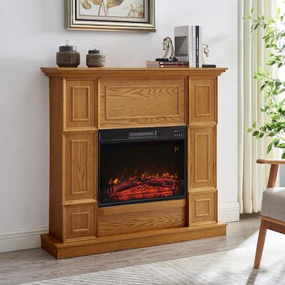 43.31 in. MDF Electric Fireplace with Mantel Freestanding Heater with Adjustable Flame and Remote Control in Oak