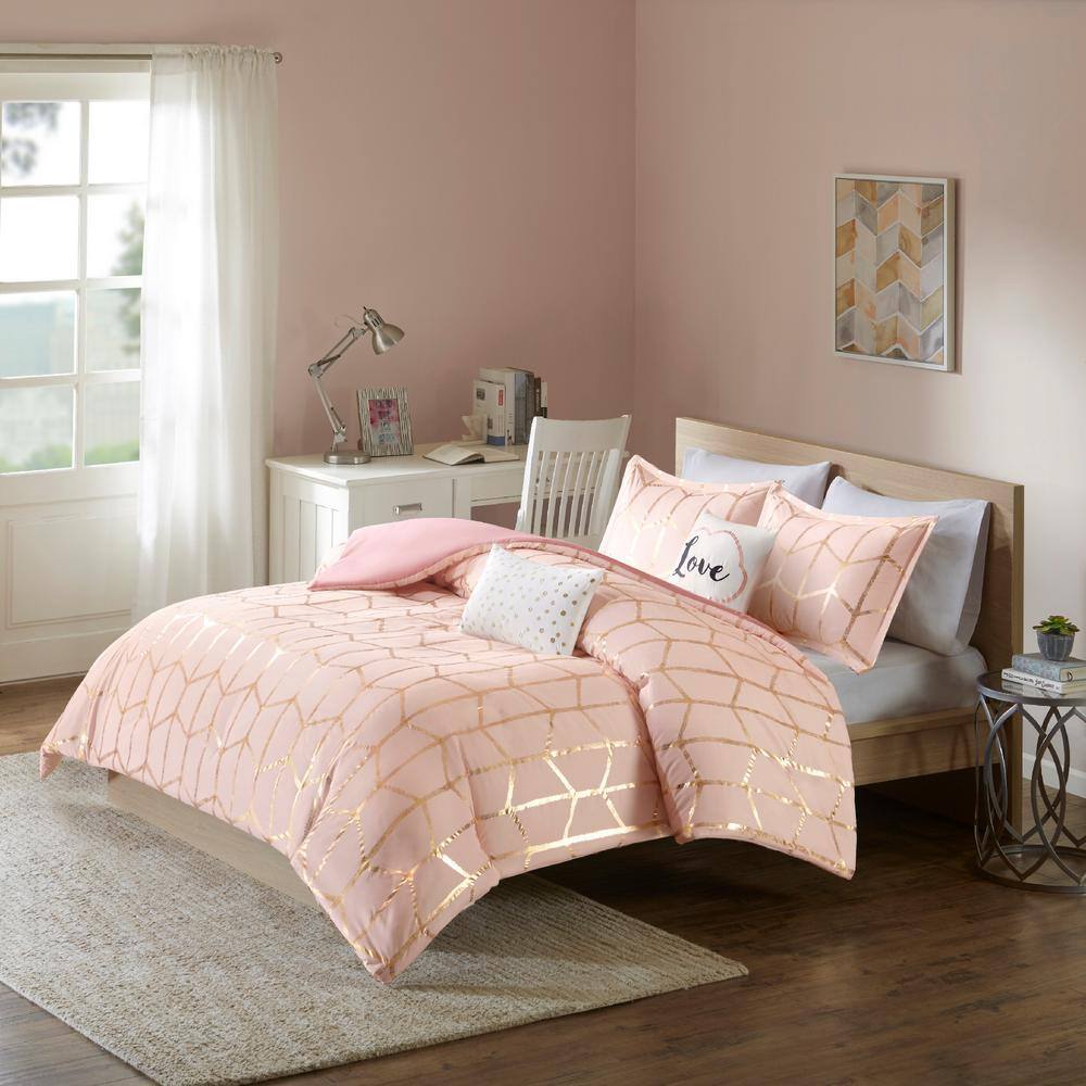 Blush and Gold Microfiber Full Bedspread Set