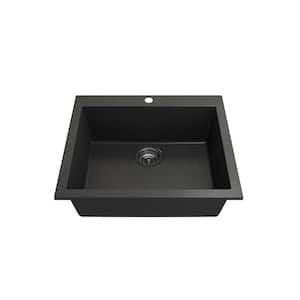 Campino Uno Metallic Black Granite Composite 24 in. Single Bowl Drop-In/Undermount Kitchen Sink with Faucet