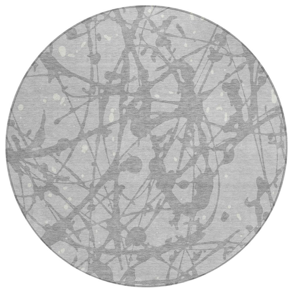 Chantille Machine Washable Indoor/Outdoor Abstract ACN2597 Silver 8 ft. x 8 ft. Round Rug price history on PriceWatchPro