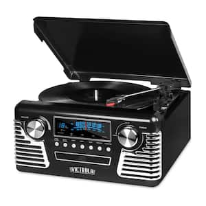 Retro Style Turntable with Bluetooth and CD Player in Black