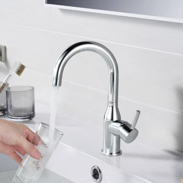Single Handle Gooseneck Bar Faucet with 360 Swivel in Polished Chrome