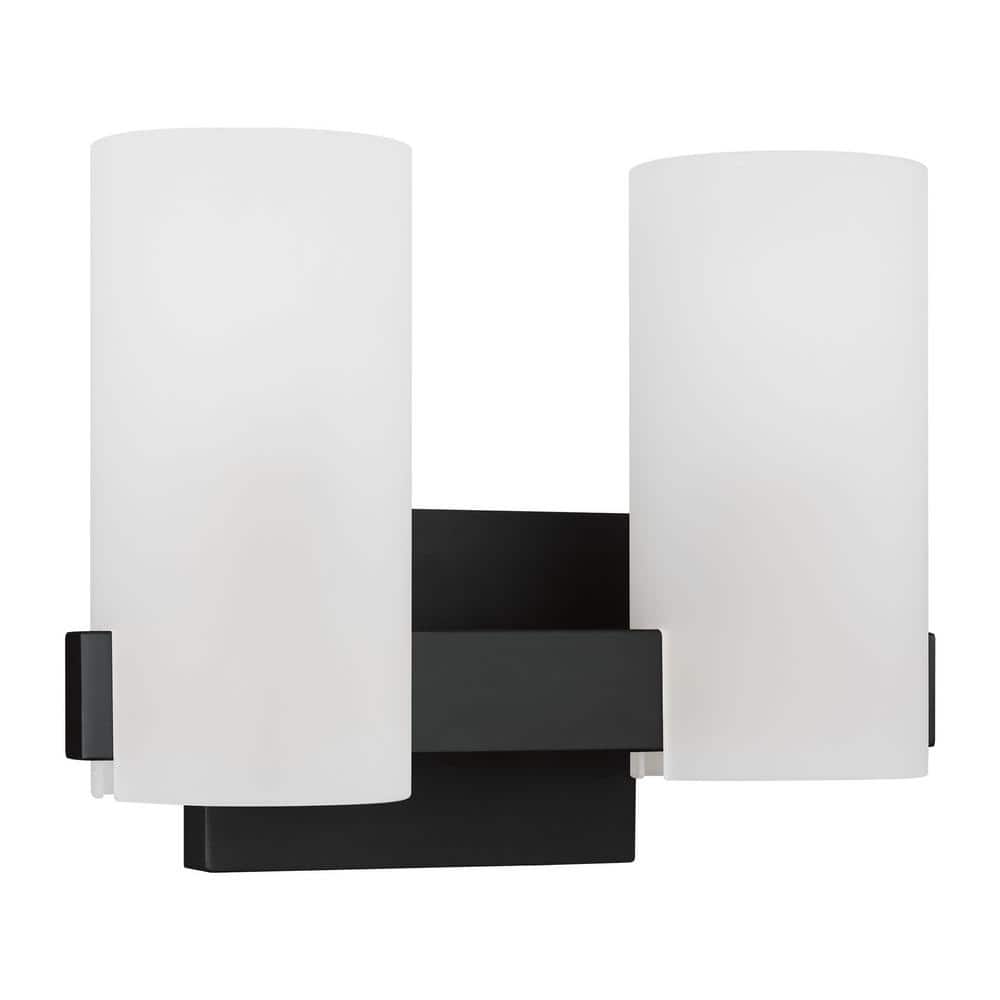 Midnight Black Etched Glass 2-Light Cylinder Vanity Light