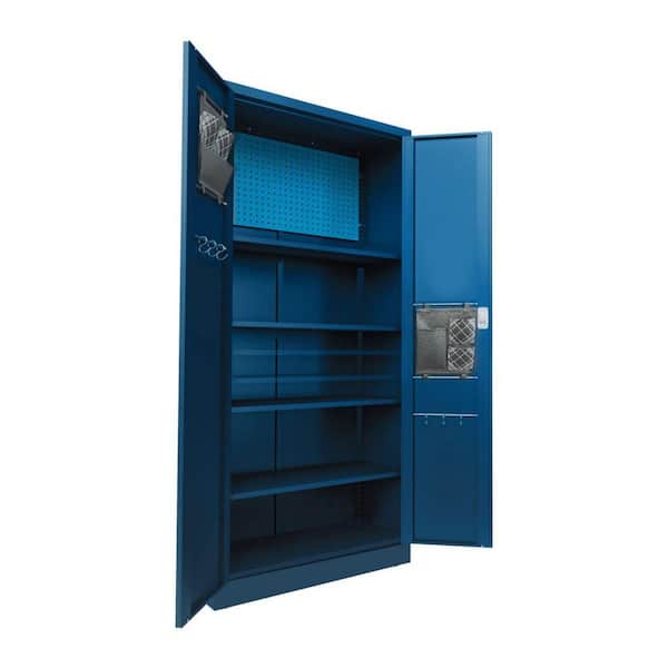 Tidoin Blue Steel Garage Storage Closet Storage Cabinet Locker with Doors - Adjustable Shelf and Hooks