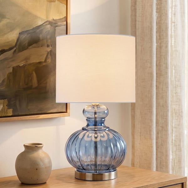 C Cattleya 20.25 in. Blue Gourd Table Lamp with Glass Base and