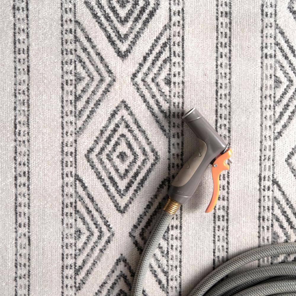 Gray and White Striped Synthetic 4' x 6' Reversible Area Rug