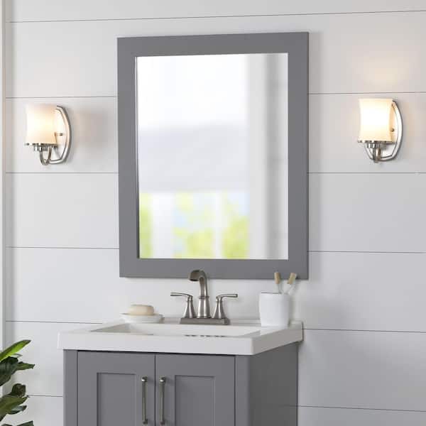 Home Decorators Collection 26 in. W x 31 in. H Rectangular Wood Framed Wall Bathroom Vanity Mirror in Sterling Gray