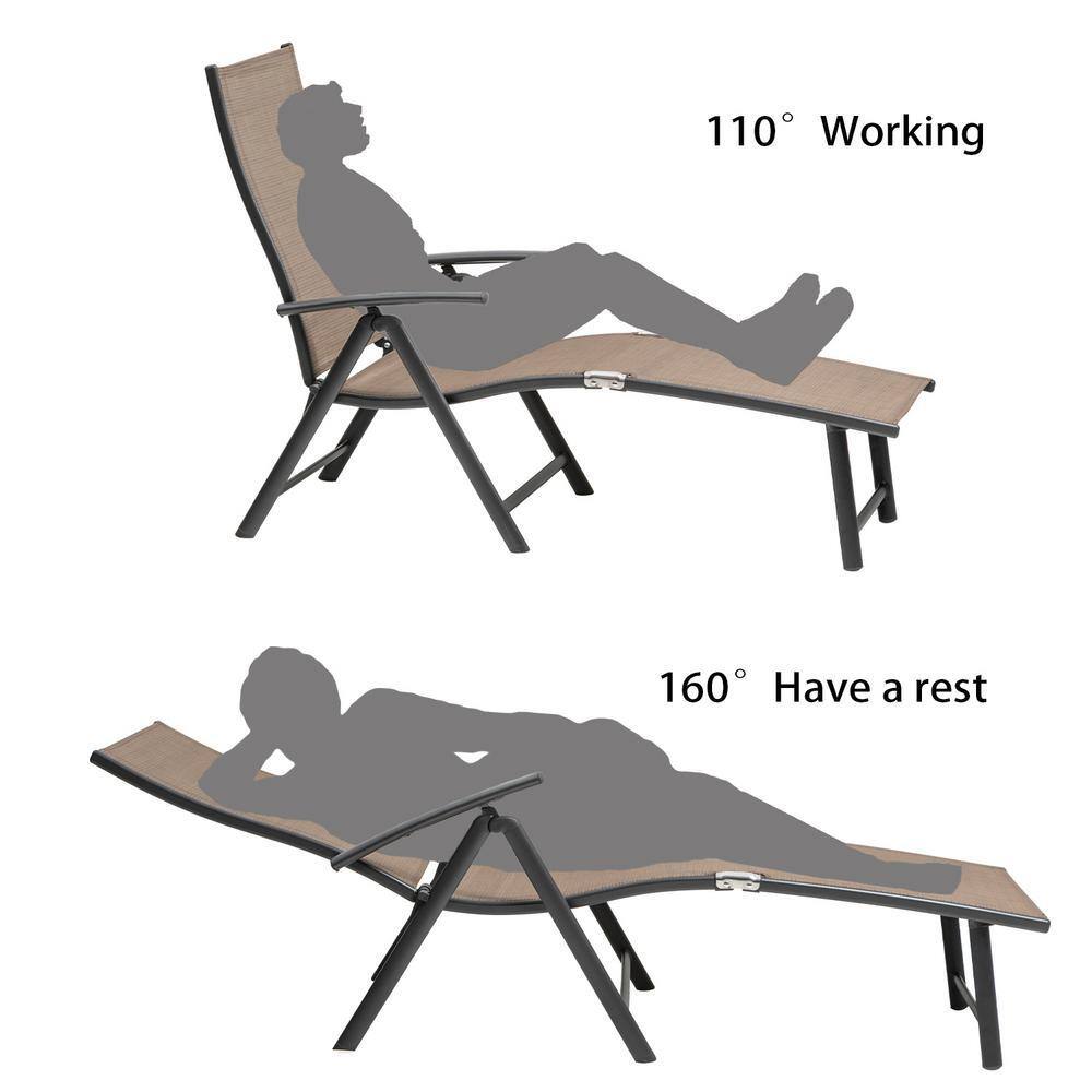Espresso Gray Aluminum Outdoor Chaise Lounge with Arms