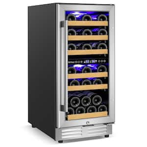 15" Dual Zone 30-Bottle Cellar Cooling Unit Built- in Freestanding Compressor Wine Cooler with 2 handles-Stainless Steel