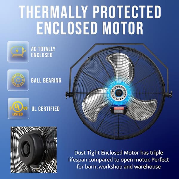 Wall Mount Fan, 18 Inch, 3-speed High Velocity Max. 4150 CFM, Waterproof Oscillating Industrial Wall Fan, Commercial Or Residential For Warehouse Greenhouse Workshop Patio Black Etl Listed