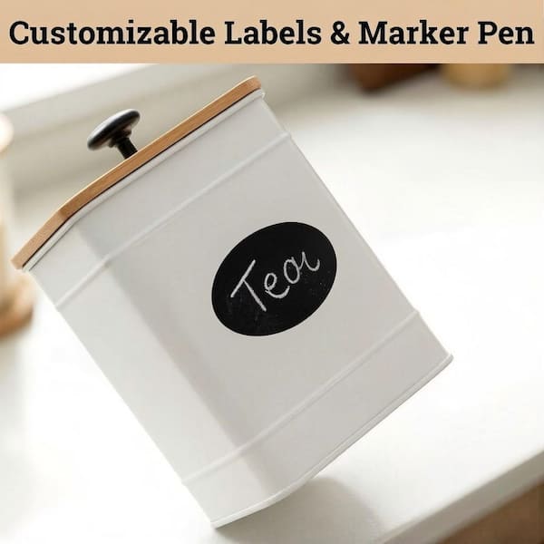 Wudkey 4-Piece Iron Kitchen Canister Set with Airtight Bamboo Lids