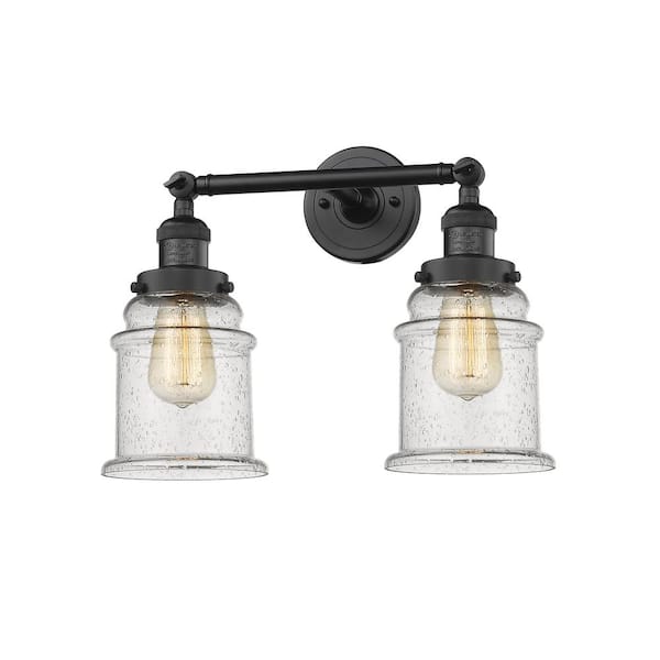 Innovations Canton 16.5 in. 2-Light Matte Black Vanity Light with Seedy Glass Shade