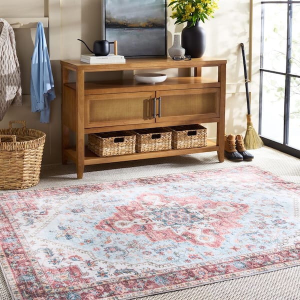 Martha Stewart Washable Red/Blue 4 ft. x 6 ft. Machine Washable Medallion Floral Area Rug