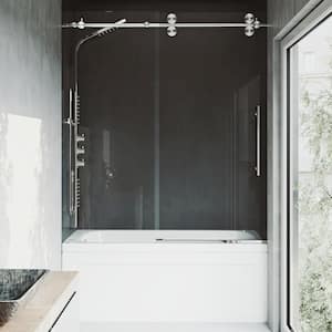 Elan 56 to 60 in. W x 66 in. H Sliding Frameless Tub Door in Stainless Steel with 3/8 in. (10mm) Clear Glass