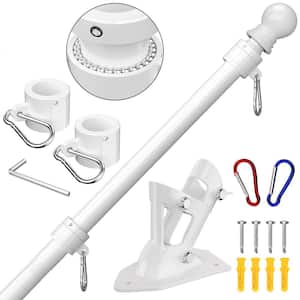 6 ft. Stainless Steel Flagpole Set with Upgraded Bracket for Outside House, White