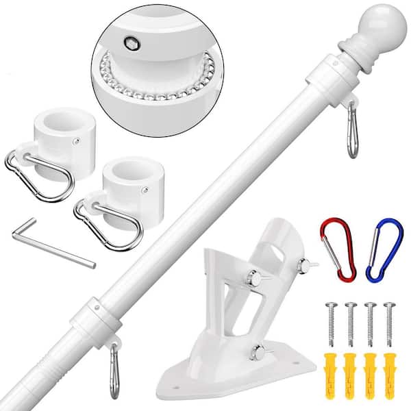 Angel Sar 6 ft. Stainless Steel Flagpole Set with Upgraded Bracket for Outside House, White