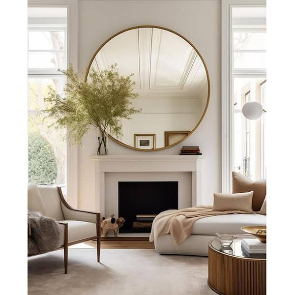 Gold 39.00 in. W x 39.00 in. H Classic Round Aluminium Framed Wall Mirror