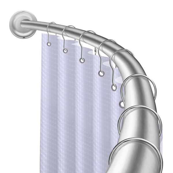 72 in. Rustproof Wall Mounted Single Curved Shower Rod, Aluminum, Adjustable from 45 to 72 in. Wide, Chrome