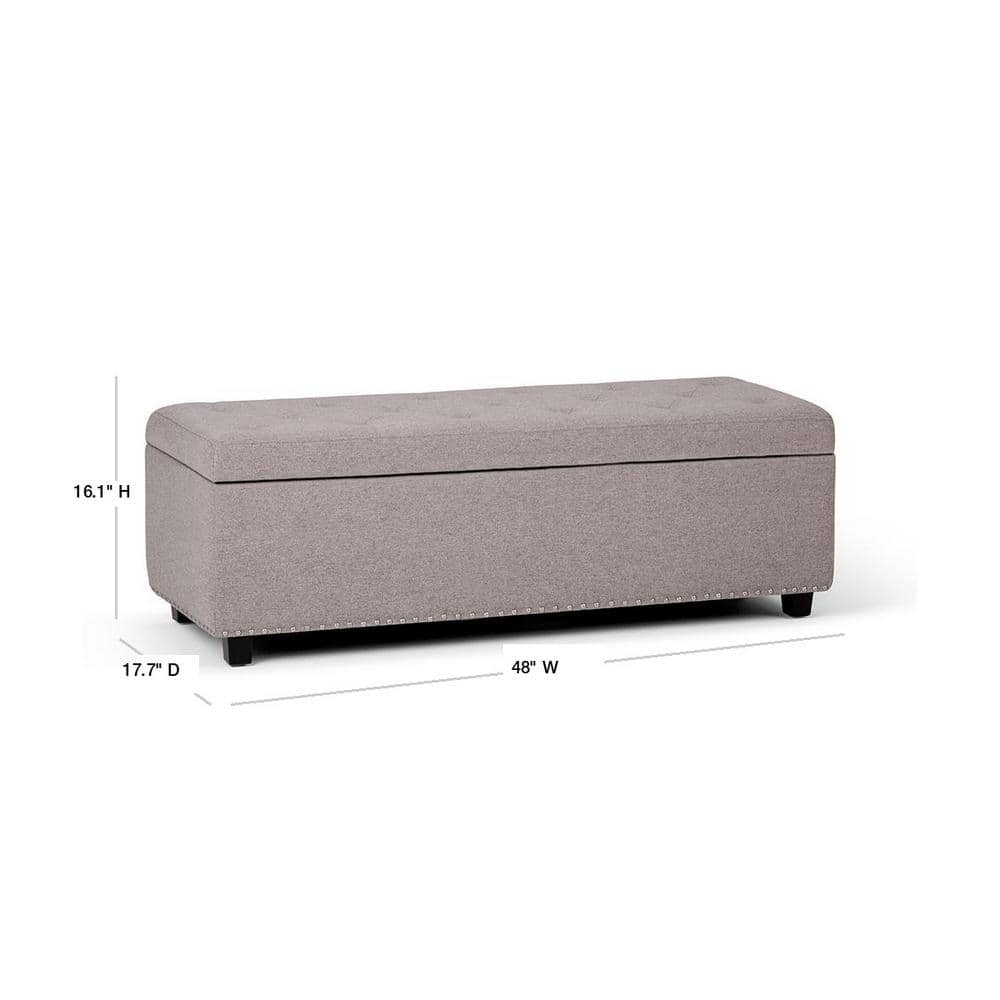 Cloud Gray Tufted Wood Footstool with Nail Trim - Traditional Style