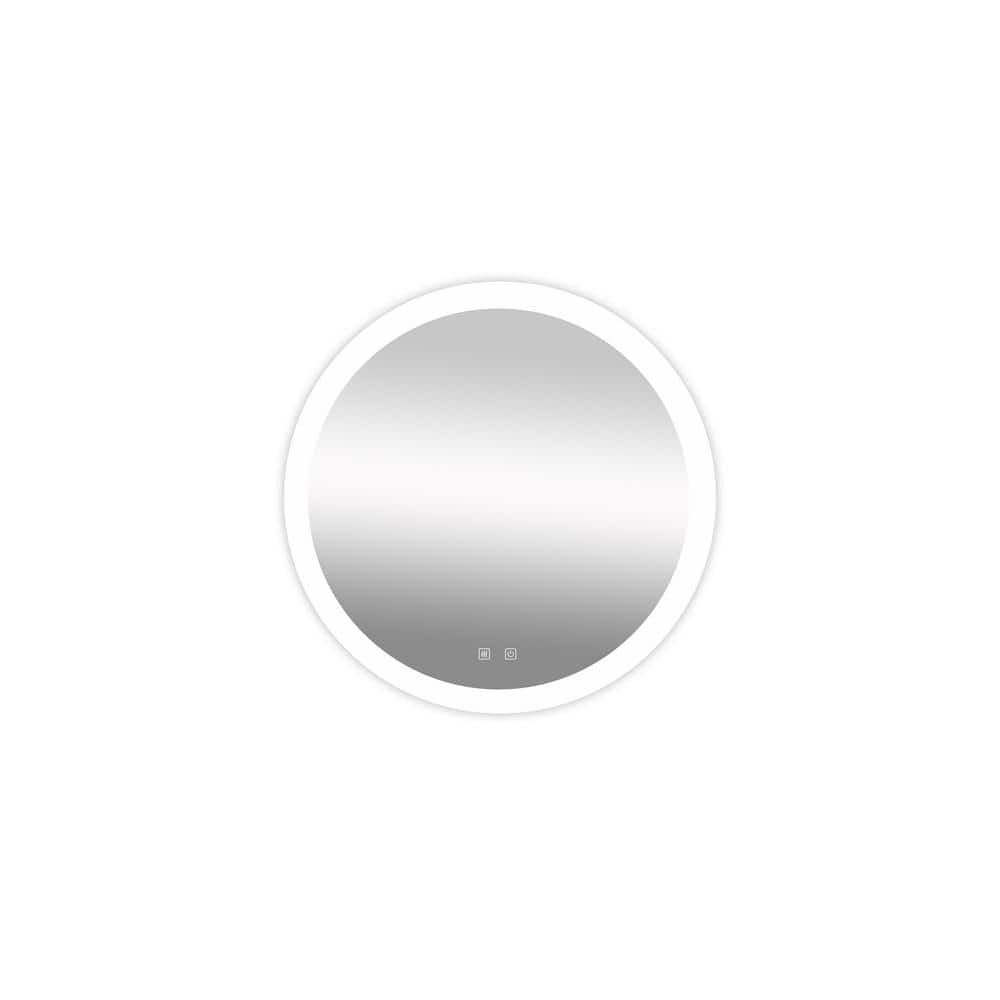 Silver 24 in. W x 24 in. H LED Modern Round Wall Mirror with Focused Backpl