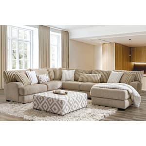 Lola 139 in. Track Arm 1-Piece Polyester Chenille L Shaped Sectional Sofa In Light Brown With Reversible Cushions