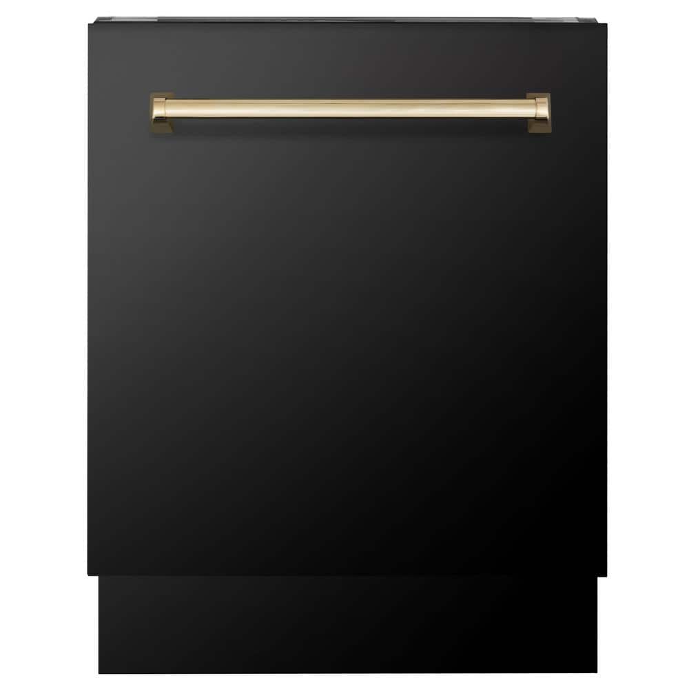 ZLINE Kitchen and Bath Autograph Edition 24 in. Top Control 8-Cycle Tall Tub Dishwasher with 3rd Rack in Black Stainless Steel & Polished Gold