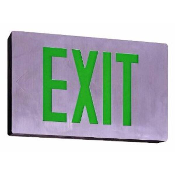Illumine 2-Light Brushed Aluminum LED Exit Sign with Green Letters