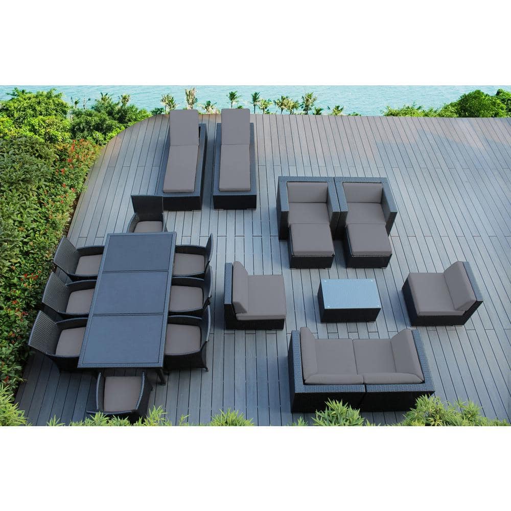 Black 20-Piece Wicker Patio Combo Conversation Set with Supercrylic Gray Cushions price history on PriceWatchPro