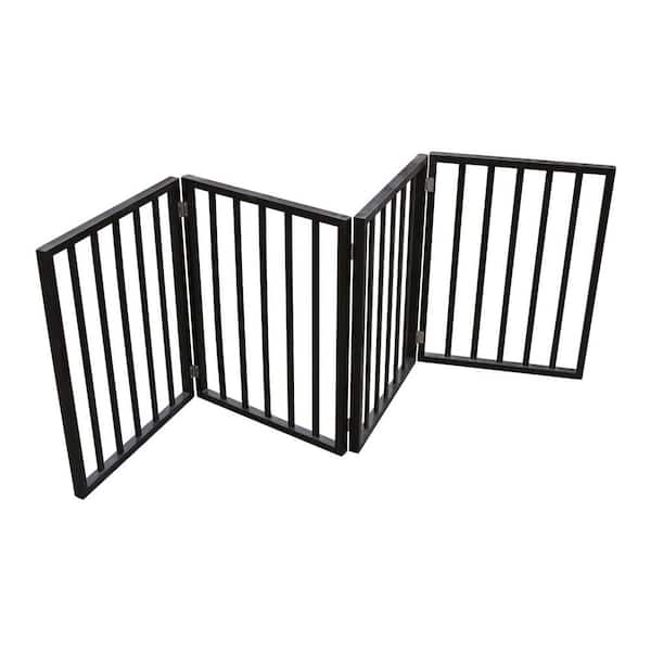 Anky 24 in. H x 72.4 in. W Wooden Freestanding Folding Pet Dog Gate for Doorways in Dark Brown