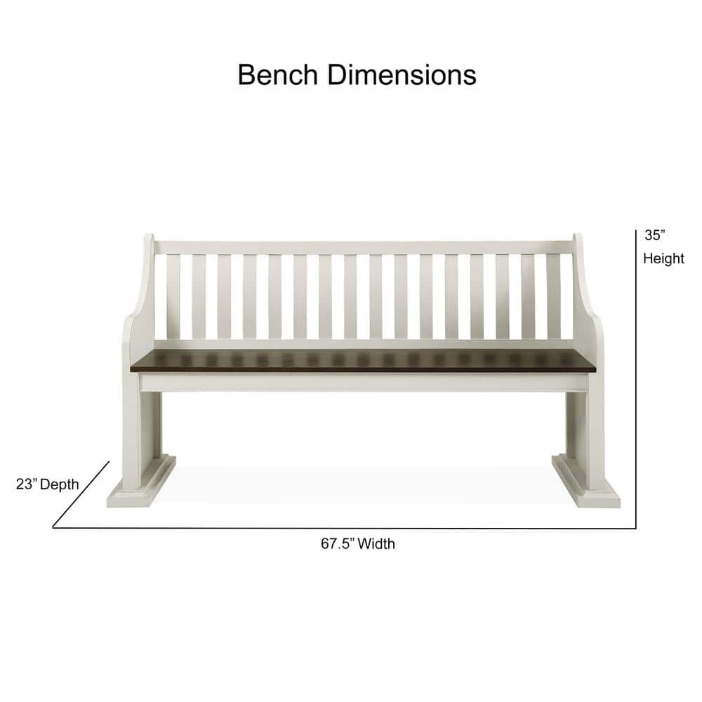 Joanna Two-Tone Dark Oak and Ivory High-Back Farmhouse Bench