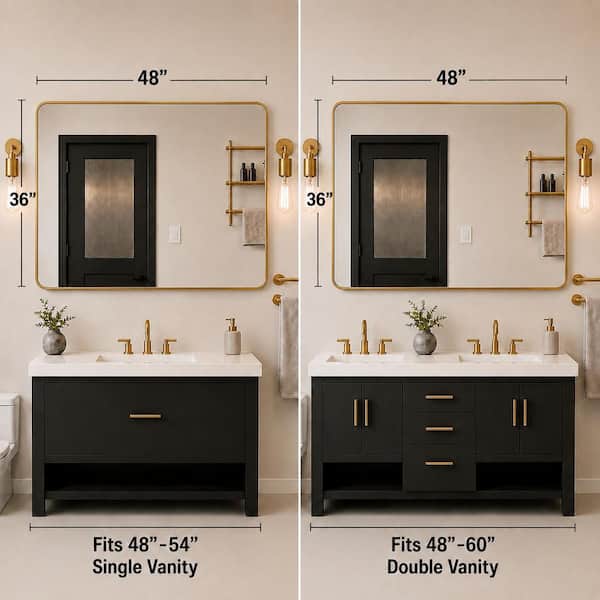 48 in. W x 36 in. H Rectangular Framed Wall Bathroom Vanity Mirror in Gold