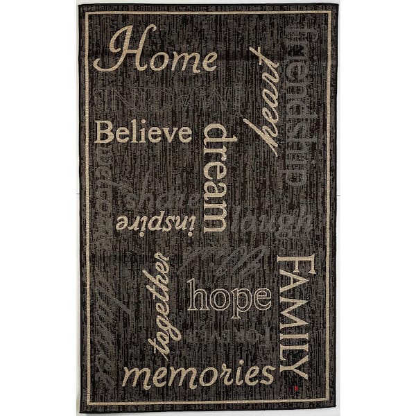 MSRUGS FW Collection Home Family Black 8 ft. x 10 ft. Polypropylene Indoor/Outdoor Area Rug