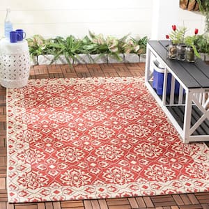 Courtyard Red/Cream Doormat 3 ft. x 5 ft. Border Indoor/Outdoor Patio Area Rug