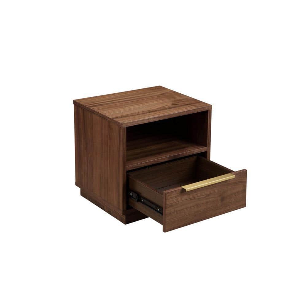 Walnut and Gold 18" Nightstand with Drawer and Cubby