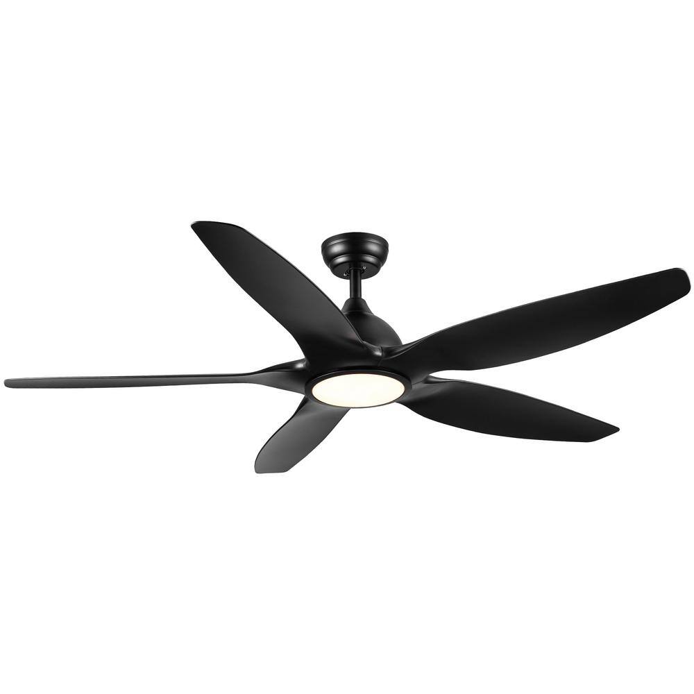 YUHAO 60 in. Indoor Integrated LED Black Ceiling Fan with Downrod Mount, DC Motor and Remote