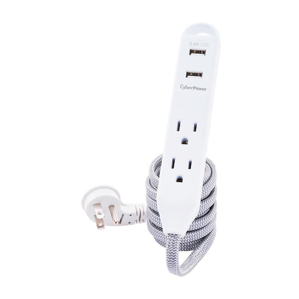 CyberPower 6 ft. 3-Outlet Surge Protector, 2USB 2.4 Amp 400 Joules Braid Cord