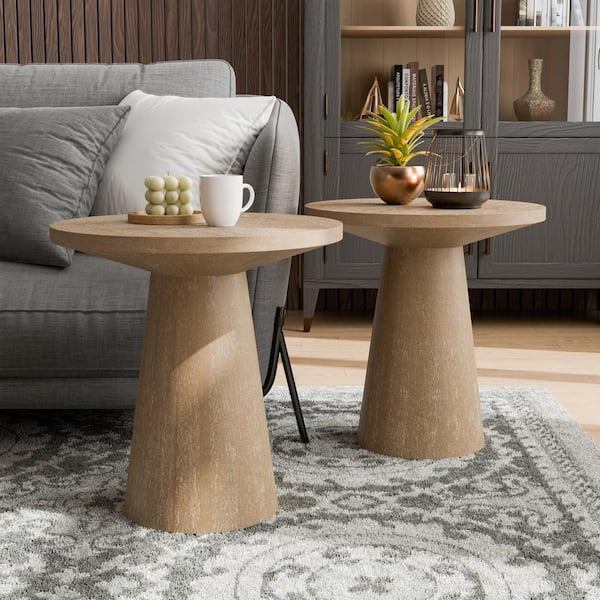 Leander 2 Piece 20 in. Oak Round Wood End Table Set