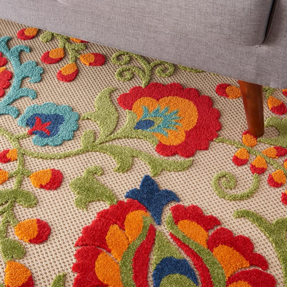 Aloha Multicolor Floral Synthetic 6' x 9' Rectangular Area Rug