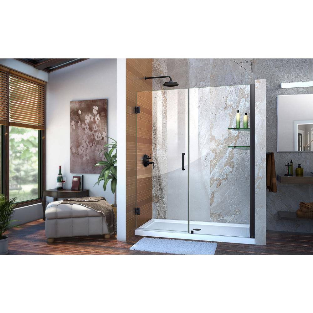 Unidoor 61" Satin Black Frameless Hinged Shower Door with ClearMax