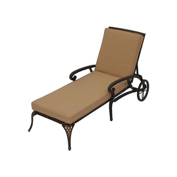 Clihome Cast Aluminum Outdoor Chaise Lounge with Removable Beige Cushion
