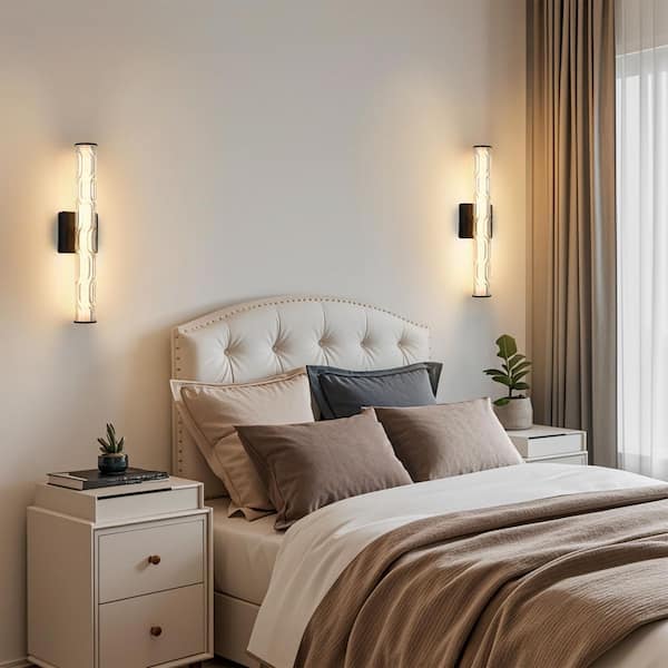 (2-Pack) 20 in. 1-Light Matte Black Bathroom Bedroom Vanity Wall Sconce with Upgraded K9 Crystal Bronze Wall Light