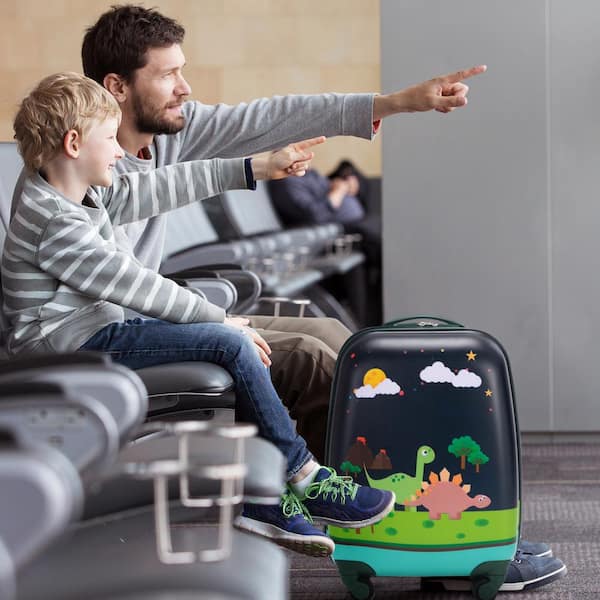 18 in. 2 Pieces Dark Green Dinosaur Hardshell Carry On Luggage Set for Kids