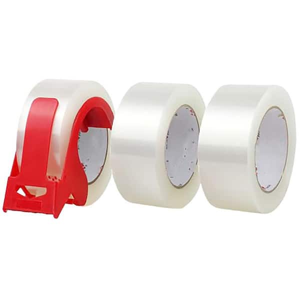 2.14 lb. 14.33 x 4.57 x 2.4 in. Clear Heavy Duty Packing Tape with Dispenser for Moving Storage 3 Rolls 330 yds.