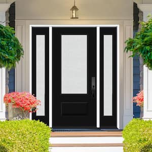 Legacy 68 in. W. x 80 in. 3/4-Lite Rain Glass LHIS Primed Black Finish Fiberglass Prehung Front Door Db. 14 in. SL